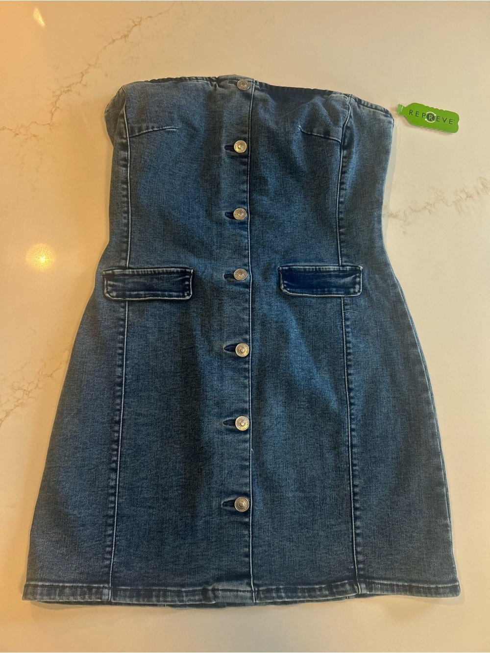 Strapless Denim Button-Front Dress